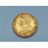 Queen Victoria Sovereign, 1896, Old Veiled Bust obv, Geo. & Drag rev, Melbourne MM, 7.99g, F