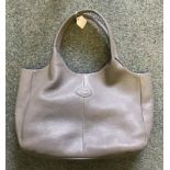 A TODS dark Grey/Charcoal soft leather handbag, silk Grey inside lining, inside zip pocket, magnetic