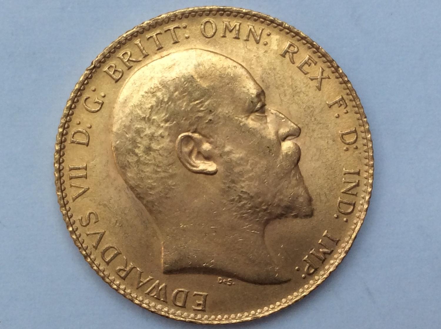 Edward VII Sovereign, 1906, bare head R obv, Geo. & Drag rev, 7.99g, aVF