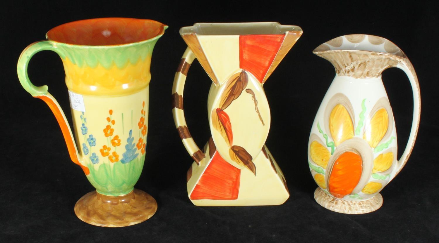 Three assorted Myott. Son & Co Art Deco pottery items comprising 'Trumpet', 'Bow Tie' and 'Chicken - Image 2 of 2