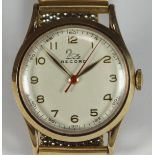 A gents mid-size Record wristwatch, the silvered dial with applied gilt metal Arabic numerals