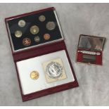 A Royal Mint 1994 proof set in red leather presentation case and outer slip, together with a 1987 US