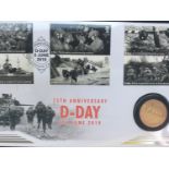 A Harrington & Byrne 2019 75th Anniversary of The Normandy Landings £2 Gold Proof Coin Cover, ERII