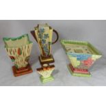A collection of assorted ceramics including five various Myott Son & Co Art Deco pottery vases and