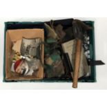 A large quantity of mixed military collectables including cloth badges, medal group, belt buckles,