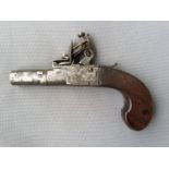 A late 18th/early 19th century flint box-lock muff pistol, with 1 and 5/8 inch twist-off steel