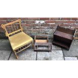 An 'aesthetic movement' low parlour chair, with pseudo-Japanese gilt and ebonised frame, stuff-