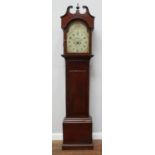 A late Georgian stained mahogany longcase clock, with 30-hour movement, painted dial with Arabic