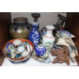 SECTION 14. A collection of assorted Oriental items including a pottery dragon, various vases,