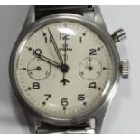 A Rare Military Royal Navy Issue Stainless Steel Single Push Chronograph Wristwatch, signed Lemania,