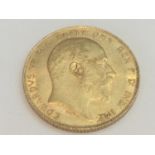 King Edward VII sovereign, 1909, obv bare head, rv George & Dragon, weight 8.0g, condition F.