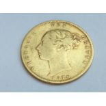 Queen Victoria half sovereign, 1876, obv young head, rv shield, weight 3.88g, Condition Fair.