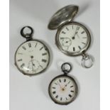 Three assorted silver cased pocket watches comprising a full-hunter retailed by H. Samuel,