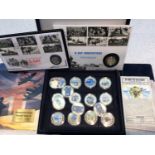 Two D-Day Silver Proof Coin Covers, together with a set of 12x One Dollar Cook Islands coins 'D-