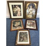 Five assorted reproduction colour prints including 'Don't Tell', an oval portrait depicting a