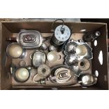 A small collection of assorted silver-plated items comprising goblets, a four-piece tea set, a