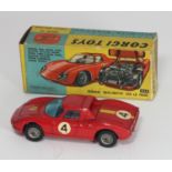 A Corgi Toys No. 314 Ferrari Berlinetta 250 Le Mans, with red body and racing No. 4 to doors and