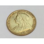 Queen Victoria half sovereign, 1900, obv old veiled bust, rv George & Dragon, condition Fine.