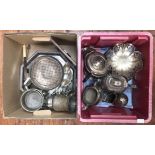 Various silver-plate including a three-piece tea set, comports, rose bowl etc (in two boxes)
