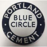 A circular blue and white enamel advertising sign for 'Portland Cement Blue Circle', approx. 38cm