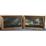 A pair of seascape studies depicting the Hamburg steam ferry off the Isle of Wight, one shows the