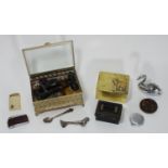 An assortment of mixed collectables comprising trinket boxes, various lighters including a Ronson