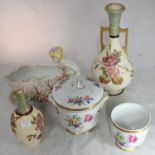 A small assortment of mixed ceramics comprising a Portuguese floral ice pale and an Italian figure