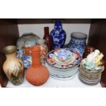 SECTION 15. A collection of assorted oriental ceramics including various vases, an ornamental Foo