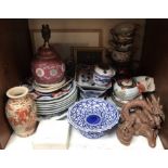 SECTION 19. A quantity of mixed Oriental ceramics including a dragon, lamp, vase, blue and white