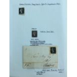 GB- QV, Penny Black, plate 1A, used, 3x good margins, red MX, together with Penny Black on cover,