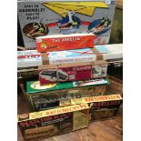 Boxed toys including a Frog Gladiator 36' Span Combat Flying Wing, Electra Fly thermal electric