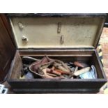Two large wooden toolboxes and two smaller wooden toolboxes, all with contents including a set of