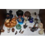 SECTION 12. A mixed lot of ceramic, wooden and metal animals, glass paperweight formed as a frog,