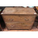 An oak two-drawer chest/ TV stand, the faux drawers with hinged fronts and brass handles, 94cm wide