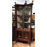 An Art Nouveau inlaid mahogany corner display cabinet in the style of Shepland and Petter, the top