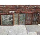 Five framed and double sided glazed sets of Player's cigarette cards and tea cards including Wild