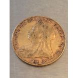 An 1896 Queen Victoria Gold Sovereign, old head, F