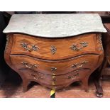 A good reproduction French three-drawer bombe commode with green marble top, gilt-metal mounts and