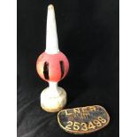 Railwayana interest: A cast iron British Rail painted signal finial marked 'BR R' 57cm high,