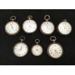 Seven various silver and white metal pocketwatches including a Swiss 'The Plan Watch' and an example