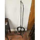 An antique dentist's drill in chrome and black paint, operated by foot pedal, maker TI Co Ltd, 135cm