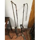 Two various antique dentist's drills, operated by foot pedals, the tallest 138cm (af)