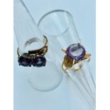 Two 14ct yellow gold Alexandrite rings. The single stone ring weighs 4.6 grams, finger size L. The