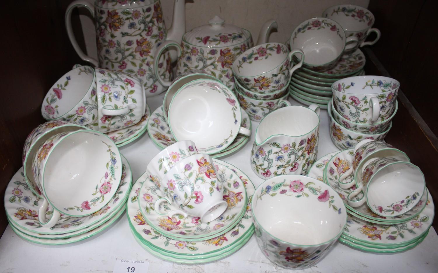 SECTION 19. Minton 'Haddon Hall' pattern tea and coffee set including six large teacups and seven