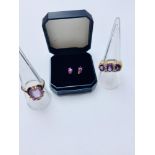 An assorted lot of Amethyst jewellery, consisting of 2 9ct gold rings and a pair of small 9ct gold