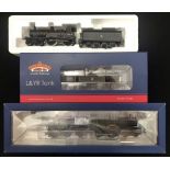 Three Bachmann "OO" gauge locomotives. 31-167DC, L&YR 2-4-2 Tank 50795, BR Black Early Emblem (