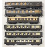 Six unboxed Hornby "OO" gauge Pullman carriages