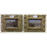 A pair of late 19th century small Swiss alpine lake scenes, one featuring Chateau Chillon, unsigned,