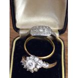 22ct gold wedding ring, 2.08g, 9ct gold ring set with white stones, 2.74g, and a 18ct gold and