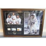 An Apollo 11 Moon Landing signed montage, comprising the autographs of Neil Armstrong, Buzz Aldrin